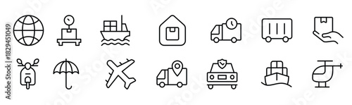 Truck Logistics and Car related modern icon set. editable line icon illustration collection