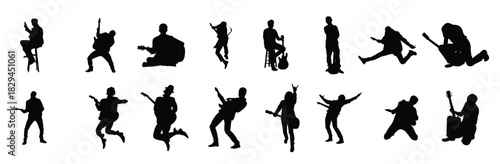 vector collection of silhouettes of people playing guitar