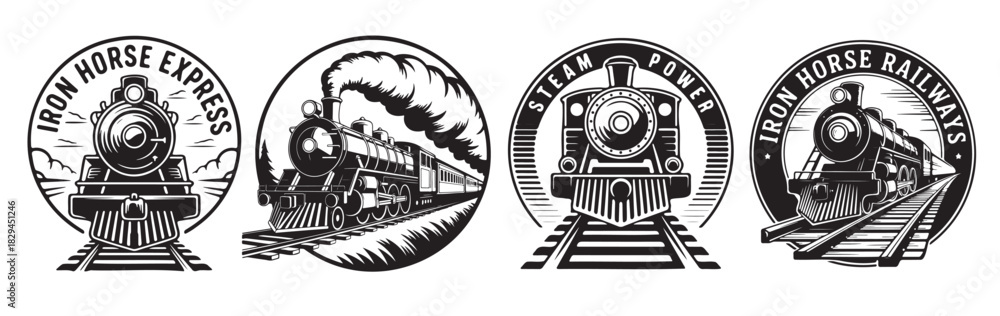 Fototapeta premium Vintage Black and White Railroad Logos Collection