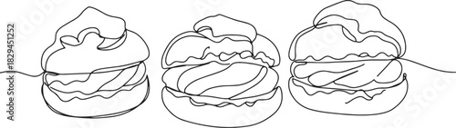 Elegant Profiteroles Illustration: A Minimalist Line Art Dessert