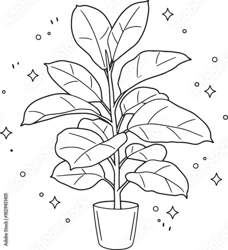 Minimalist outline drawing of a fiddle leaf fig plant in a pot w
