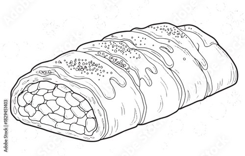 Elegant line art illustration of a delectable apple strudel past