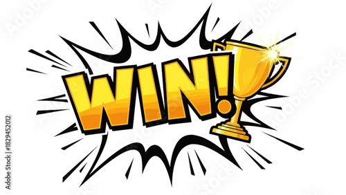 Winning Celebration with Trophy and Text.