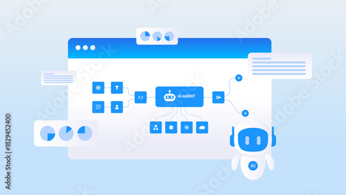 AI workflow automation artificial intelligence. ai agent network data dashboard machine learning process and automation system.