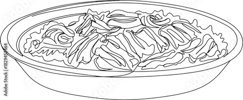 Monoline Drawing of Delicious Mexican Carnitas Ready to Serve an
