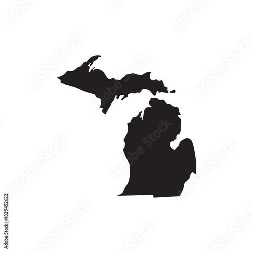 silhouette of a michigan with map