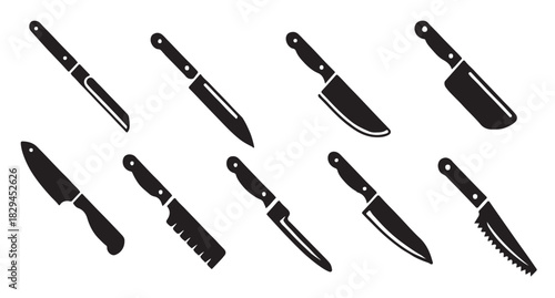 simple culinary knife icons for menu and kitchen layouts