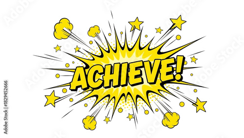 Achieve word in comic pop art style illustration.