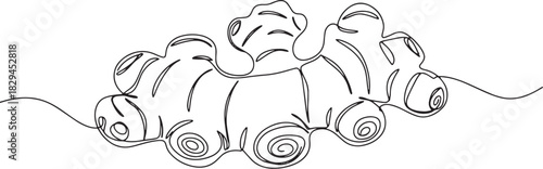 Minimalist line art illustration of ginger root isolated on a wh