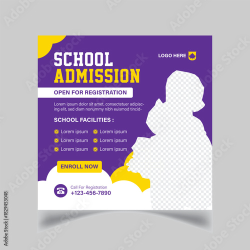 Modern school admission social media post design template vector