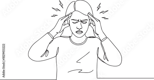 Continuous line art drawing of a woman experiencing a severe hea