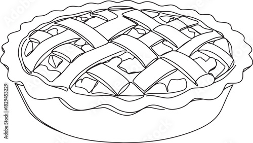 Elegant Apple Pie Line Art Depiction of Classic Dessert Traditio