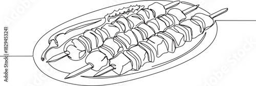 Elegant continuous line drawing of traditional Turkish kebabs on