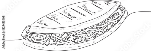 Artistic rendition of Arayes, a Middle Eastern grilled meat-fill