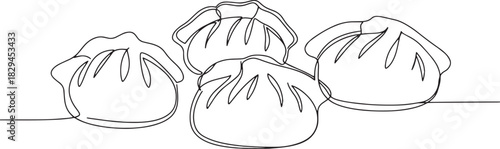 Minimalist continuous line art of jiaozi dumplings representing