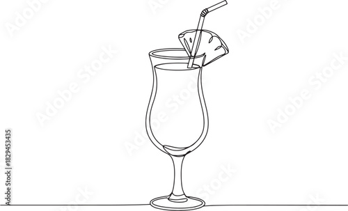 Elegant Pina Colada Illustration: A Single Line Art Design for R