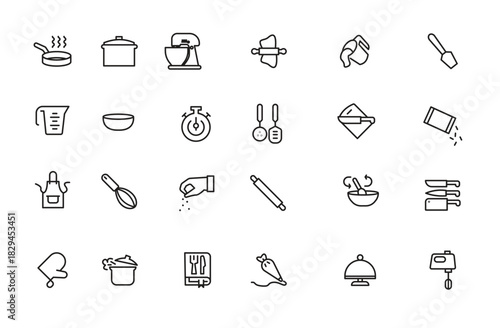 simple set of cooking related vector line icons 