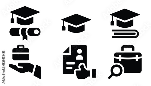 simple set of graduation related vector solid icons