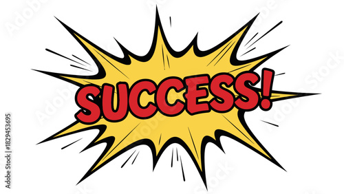 Success word in a comic book style explosion bubble.