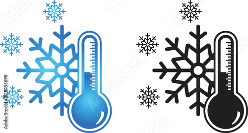 cold temperature thermometers with snowflakes vector illustration, ideal for climate graphics, weather forecasts, refrigeration symbols, winter themes, and technical illustrations