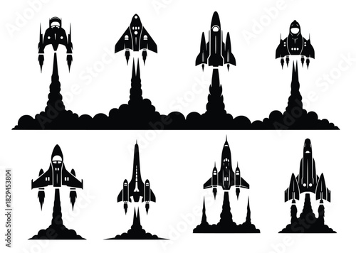 space rocket set vector illustration