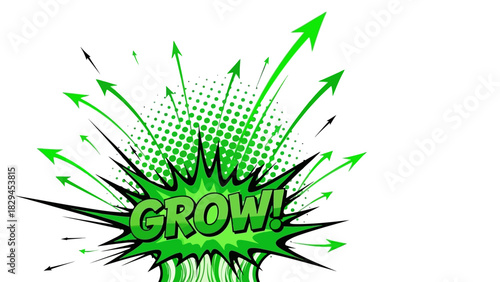 Growth concept with green arrows and explosion.