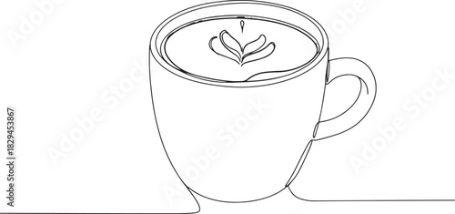 Minimalist Matcha Latte Line Art: A Cup of Green Tea Latte Illus