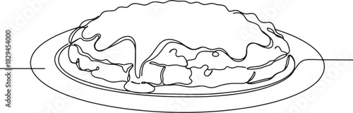 Elegant continuous line drawing of chicken fried steak with grav