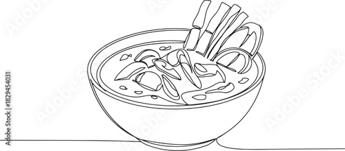 Elegant single line drawing showcases a bowl of delicious thai r