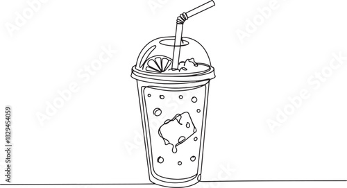 Minimalist line art of a refreshing smoothie or iced drink with