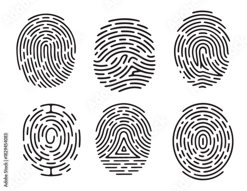 Six Different Fingerprint Patterns Isolated on White