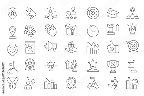 Success and Growth Editable Icons set. Vector illustration in modern thin line style of business icons: personal, professional, successful business development.