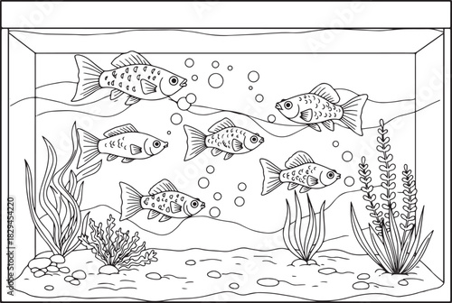 Charming Line Art Depiction of Molly Fish Swimming Gracefully in
