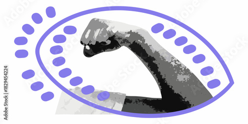 Stylized arm with fist in a decorative oval frame illustration