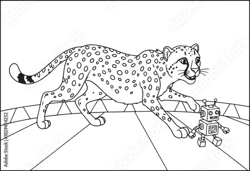 Dynamic cheetah in pursuit playfully chases a whimsical robot co