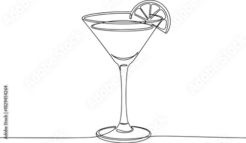 Minimalist line art illustration of a lemon drop cocktail, moder
