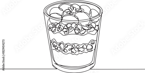 Elegant single line drawing of a delicious Greek yogurt parfait