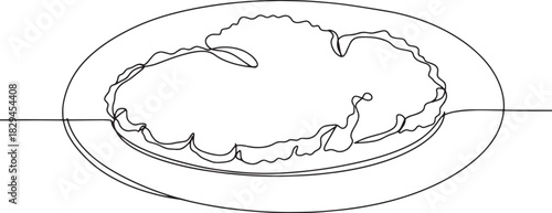 Minimalist Line Art Depicting Breaded Cutlet on a Plate, Wiener