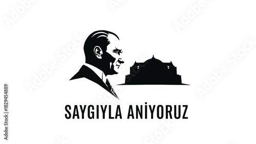 Mustafa Kemal Ataturk and Anitkabir silhouette.