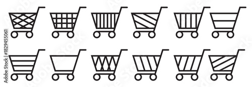 supermarket cart icon set