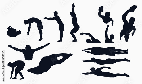 swimming male silhouette set
