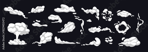 Smoke and dust cloud set cartoon smoke clouds exploding