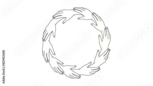 Circle of Hands Line Art Illustration for Unity.