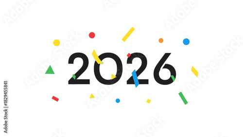 Happy New Year 2026 celebration with colorful confetti elements.