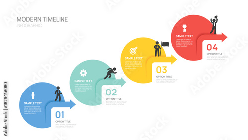 Infographics circle label arrow symbol timeline business 4 steps to success template.