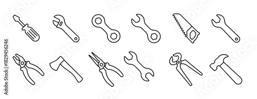 tools line icons set isolated on white background