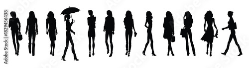  the black silhouettes of fashion models walking