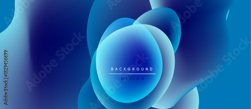 Abstract blue shapes overlap, creating fluid dynamic background. Text reads background design. Modern, vibrant visual composition.