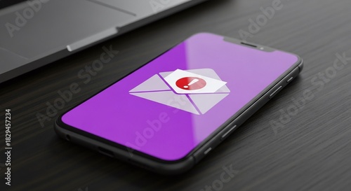 Wallpaper Mural A smartphone displays a new email notification on its screen, placed next to a laptop on a dark wooden desk, symbolizing modern communication Torontodigital.ca