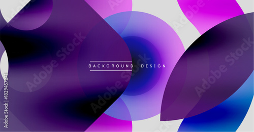 Abstract geometric shapes overlap. Purple, pink, blue gradients create dynamic visual effect. Modern design element for backgrounds.
